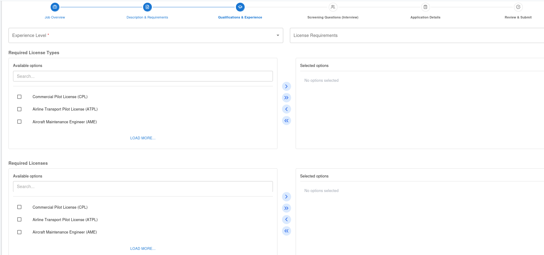 Qualification and Experience Screenshot